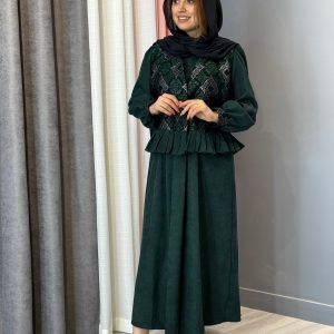 ست پیراهن مانتویی با وست گلیمی